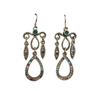 Rare Patricia Locke Geometric Crystal  Handmade Silver Toned USA Earrings